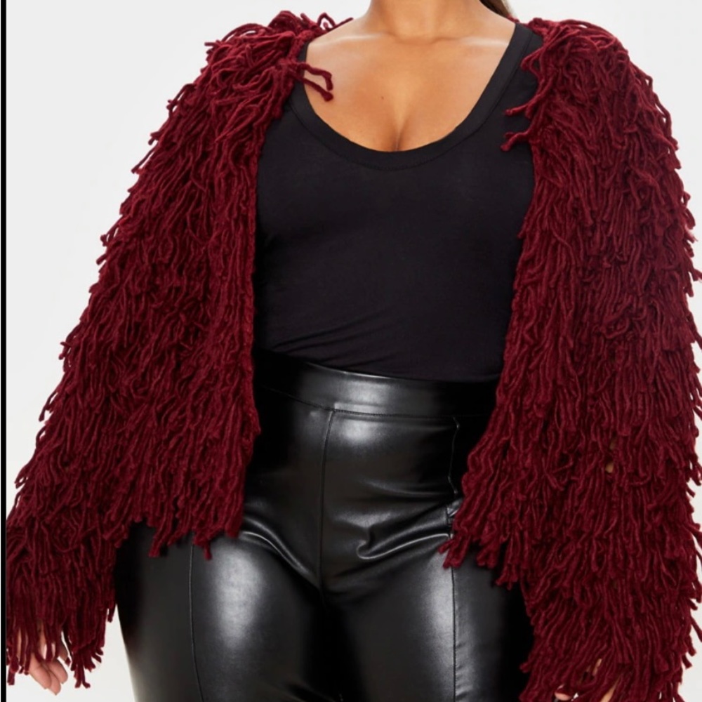 Plus shaggy knit cropped cardigan